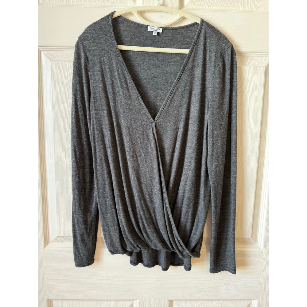 Splendid Modal Wrap Front‎ Long Sleeve Top Gray Size M Lagenlook Soft Girl Cozy